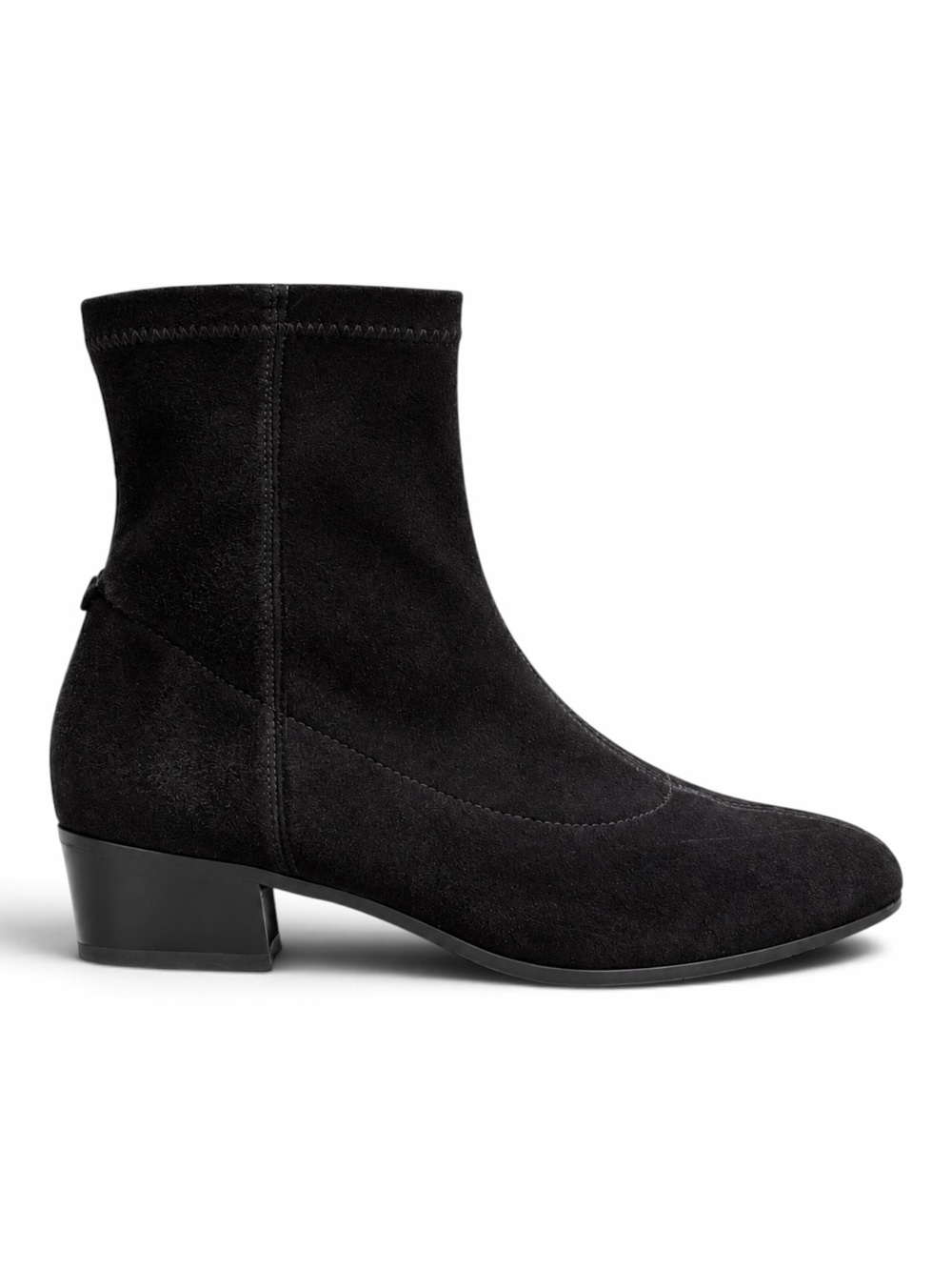 Aquatalia – Weatherproof Stretch Suede Low Block Heel Ankle Boots – Black – Sz.